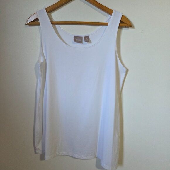EUC CHICO'S WHITE SCOOP NECK TANK TOP SIZE 1 / WOMENS MEDIUM - Picture 1 of 15